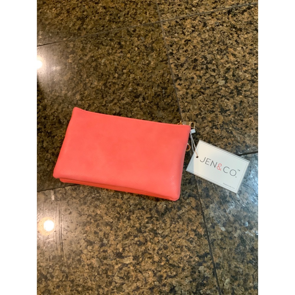 Jen & Co Riley Peach Vegan Leather Crossbody Wristlet Bag M013-PH NEW